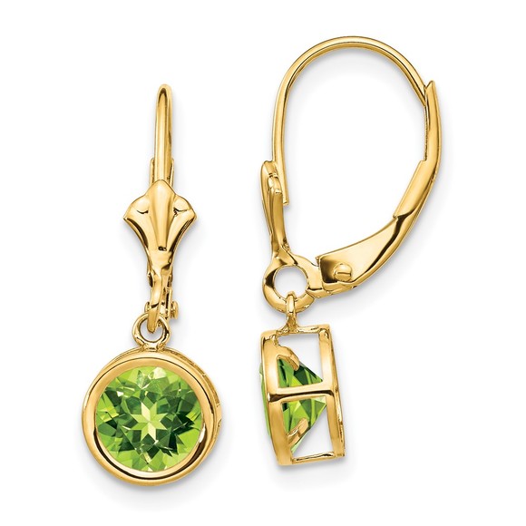 14k Yellow Gold 6mm Peridot August Birthstone Leverback...